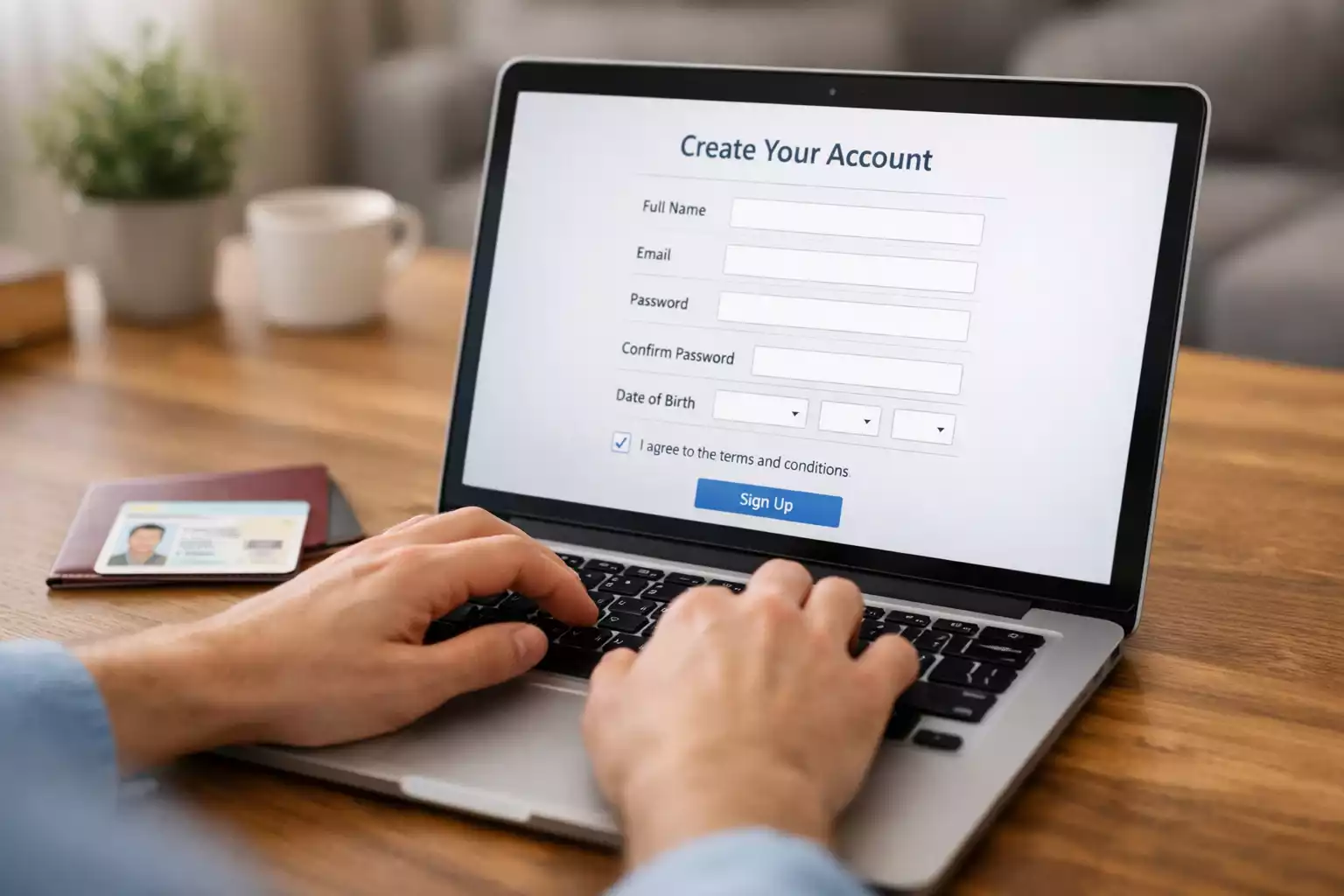 Persoon vult registratieformulier in op computer