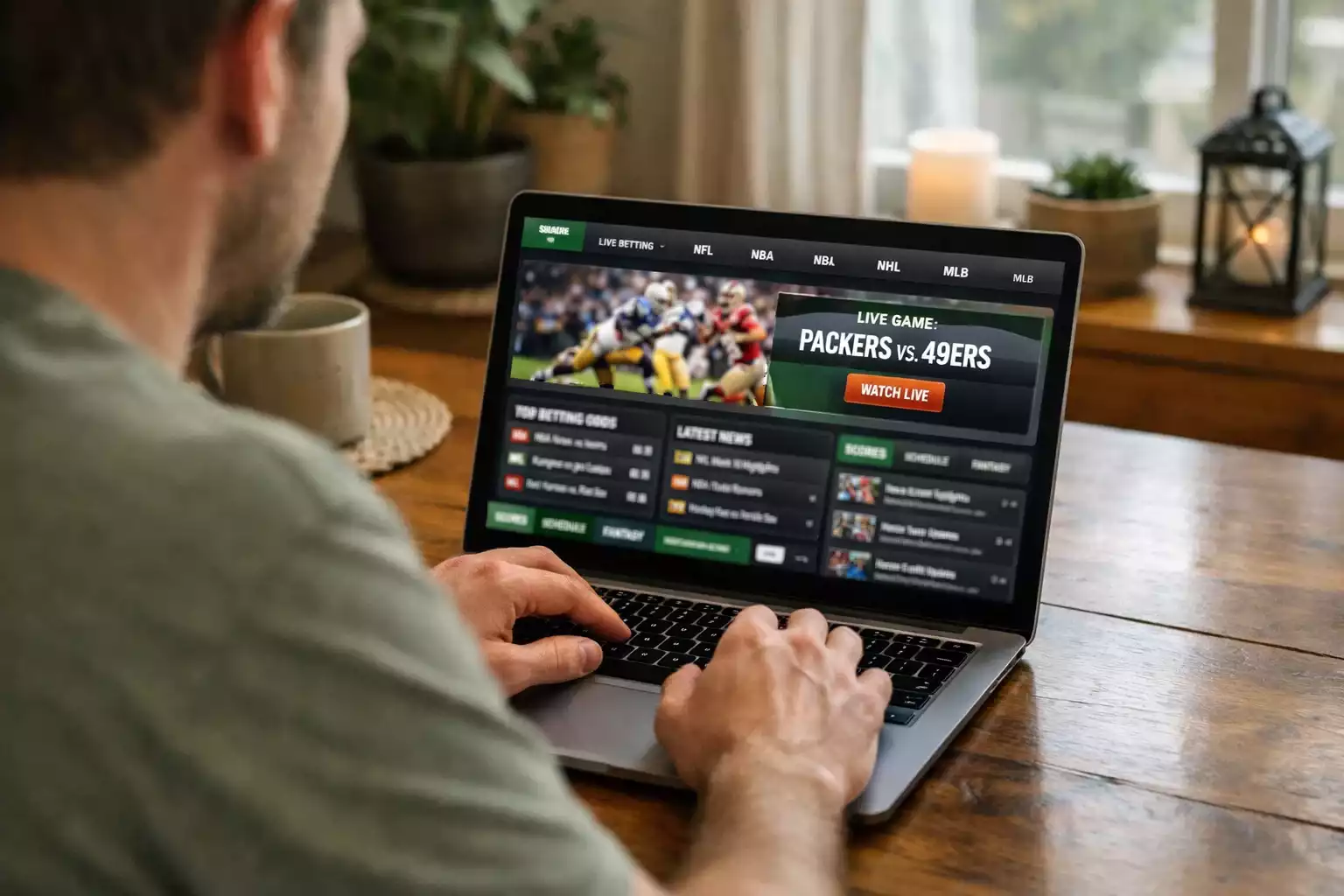 Persoon gebruikt laptop voor online sportweddenschappen