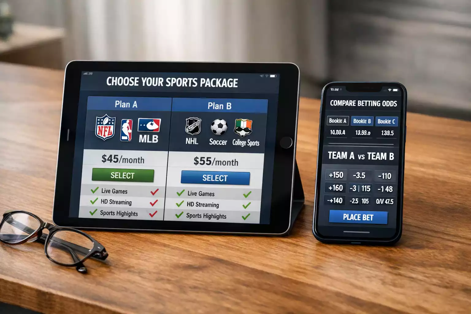 Tablet en telefoon met verschillende bookmaker apps