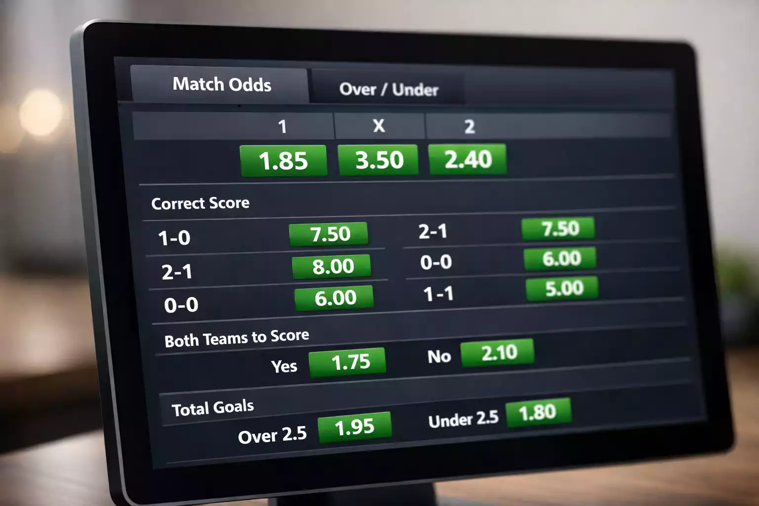 Scherm met decimale odds weergave bij bookmaker