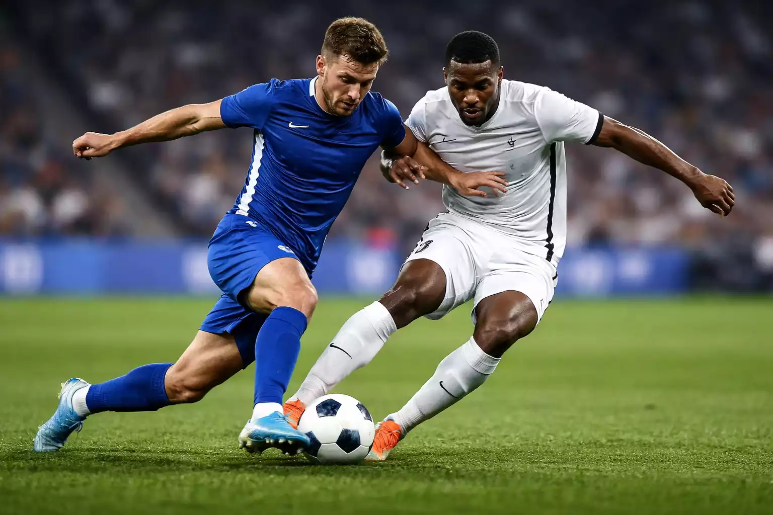 Voetbalwedstrijd moment met twee teams in duel