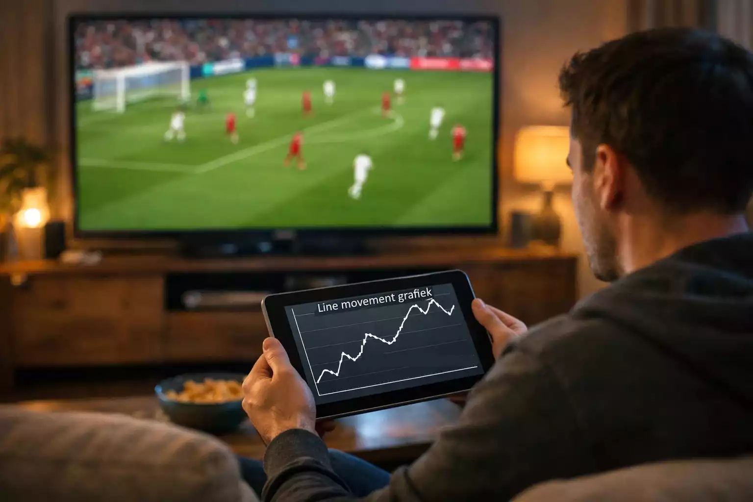 Persoon volgt live odds ontwikkeling tijdens voetbalwedstrijd