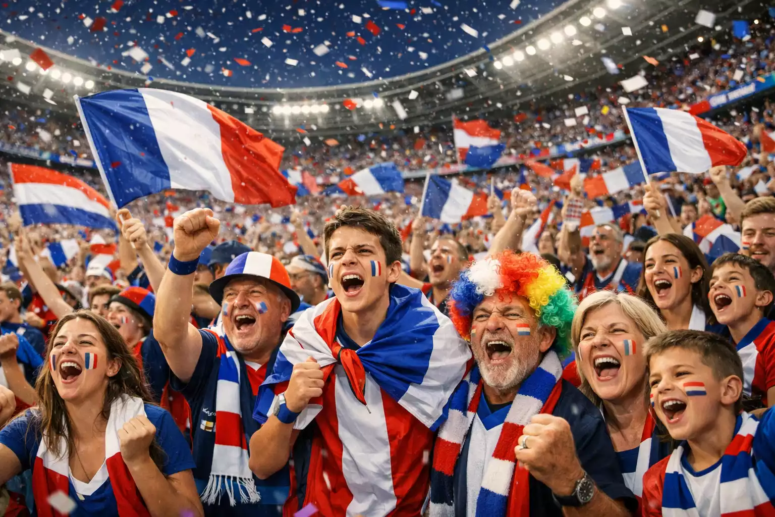 Nationaal elftal supporters met vlaggen in stadion